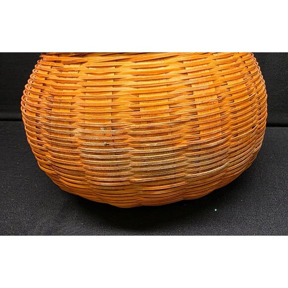 Vintage Primitive Orange Jack-O-Lantern Halloween Decorative Fall Basket w Lid - Picture 6 of 9